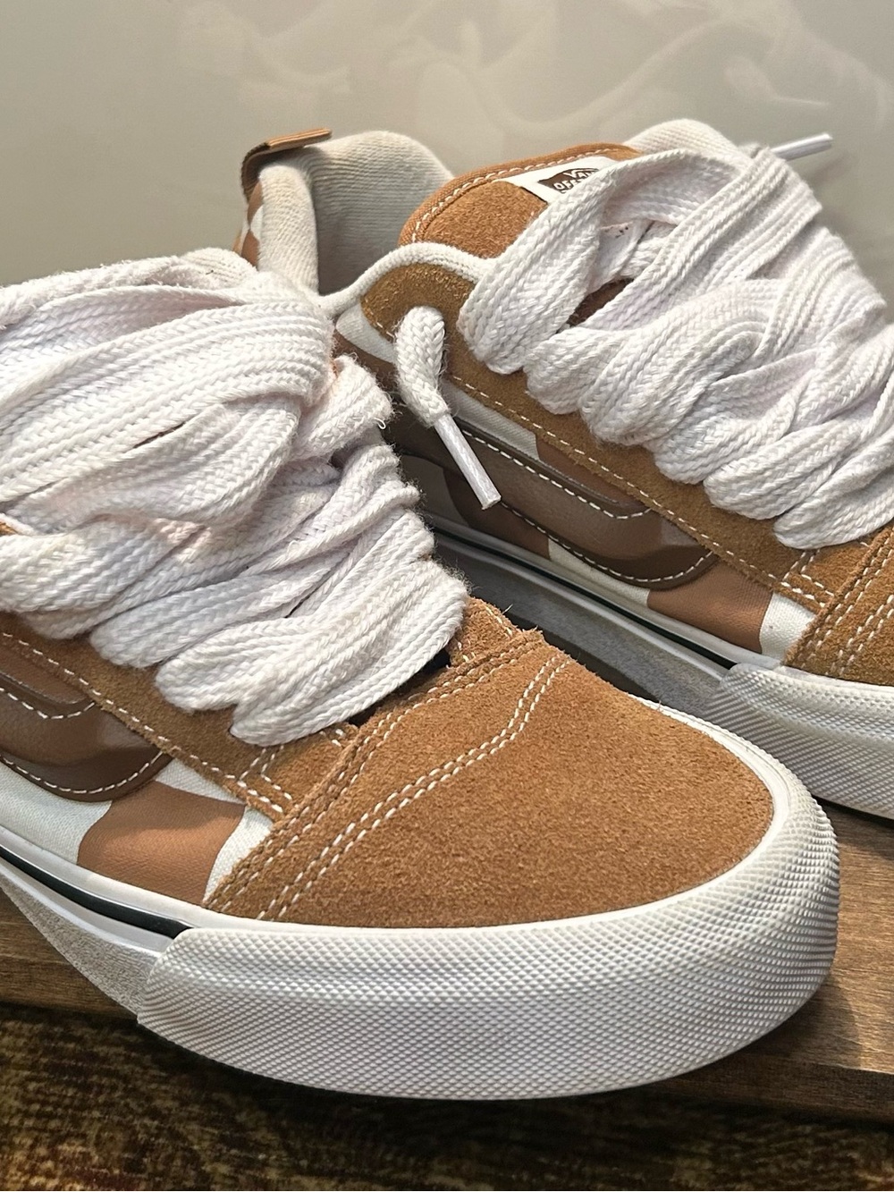 Vans Knu Skool Mega Check Suede / Canvas Brown / White Skate sneakers - Picture 4 of 15